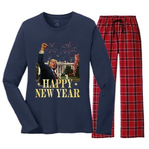 Happy New Year Party 2025 Trump 2024 Take America Back Women's Long Sleeve Flannel Pajama Set 