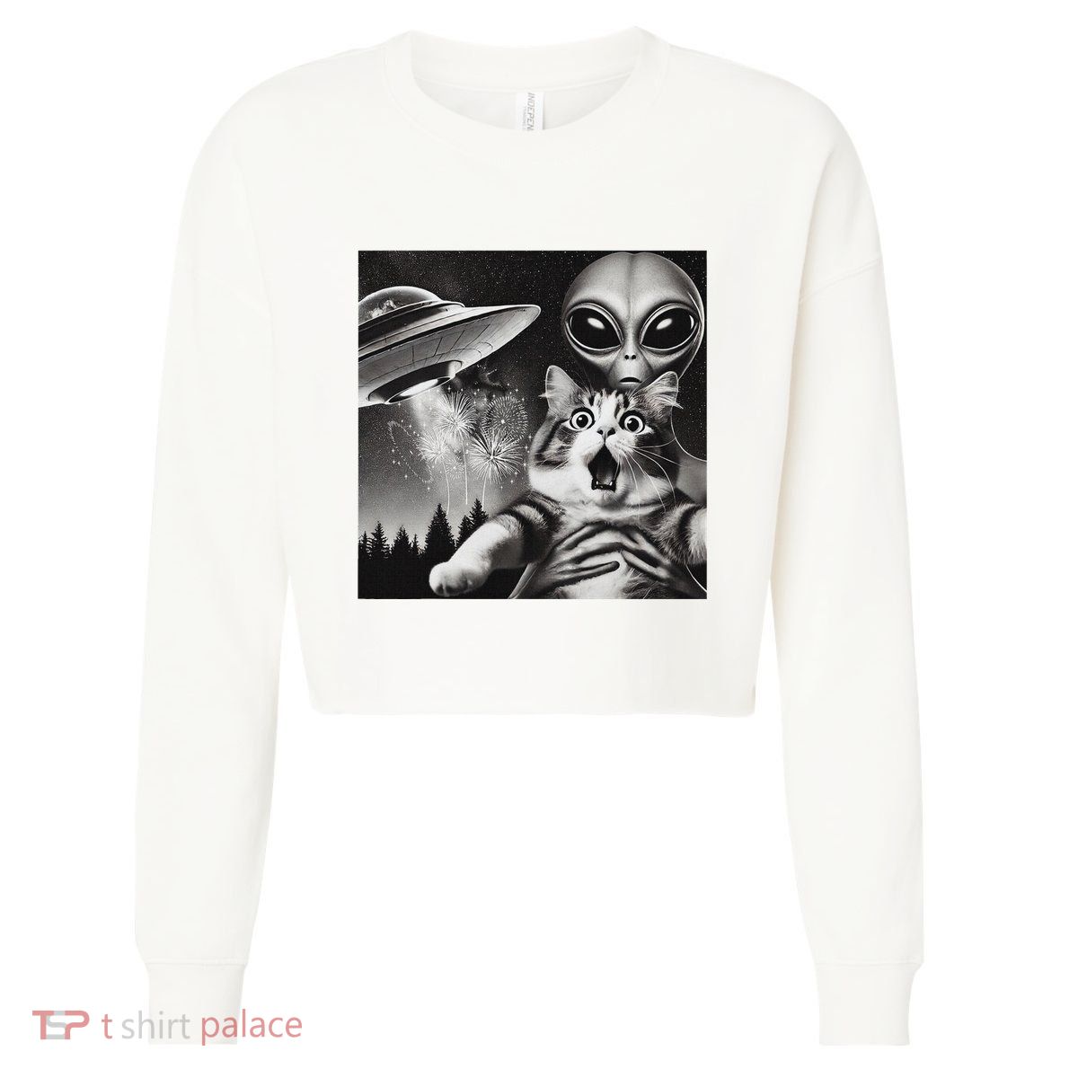 Happy New Year Cat 2025 Cat Cropped Pullover Crew