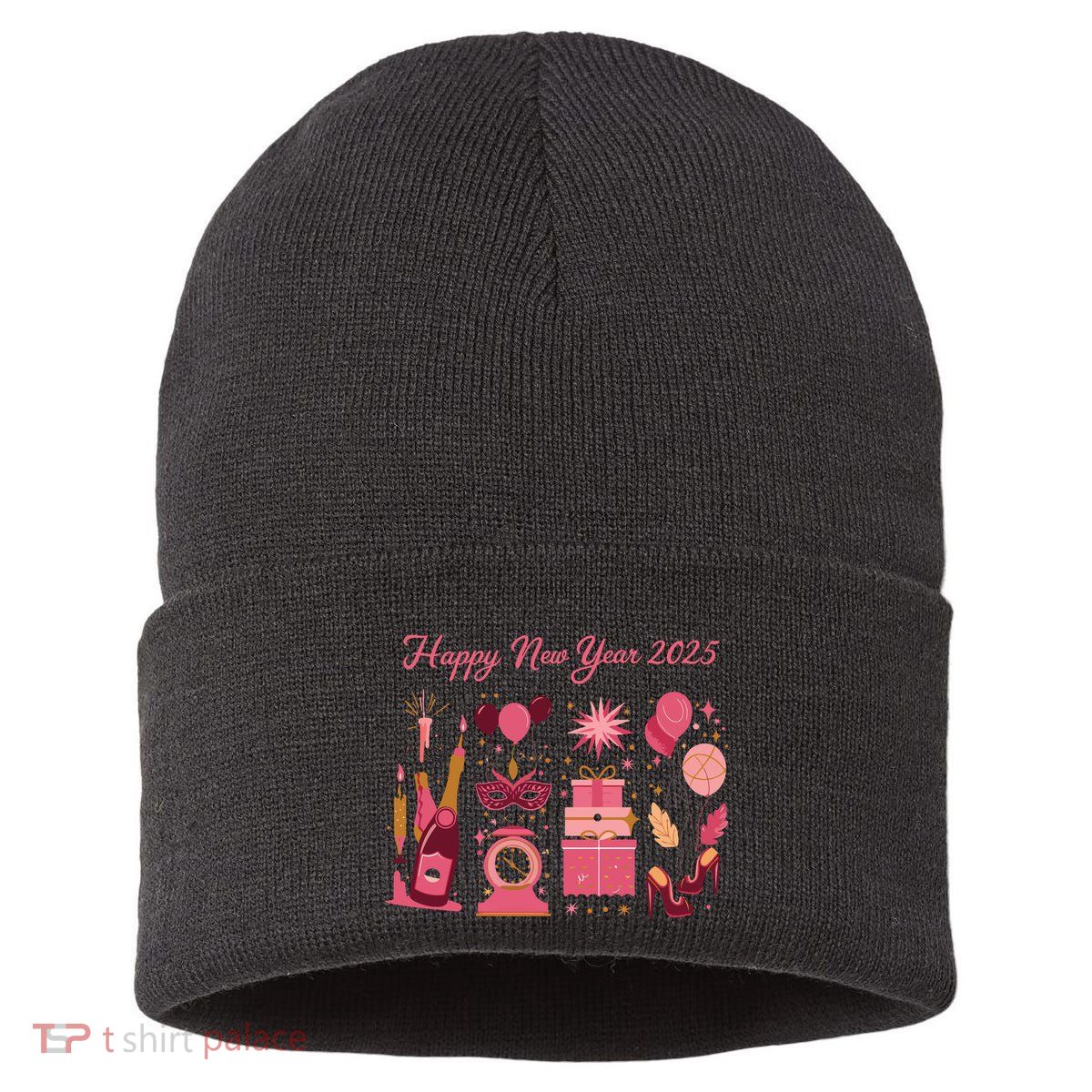 Happy New Year 2025 Champain Holiday Matching Sustainable Knit Beanie
