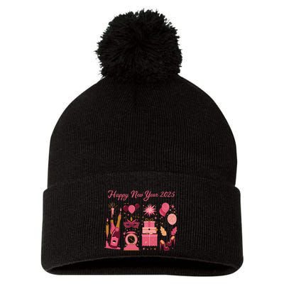 Happy New Year 2025 Champain Holiday Matching Pom Pom 12in Knit Beanie