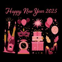Happy New Year 2025 Champain Holiday Matching Short Acrylic Beanie