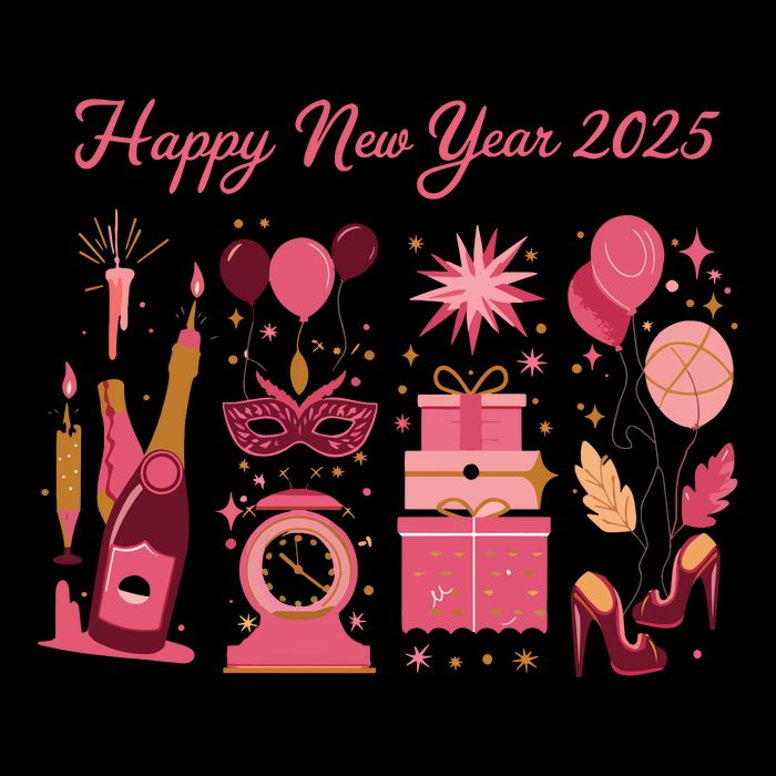 Happy New Year 2025 Champain Holiday Matching Short Acrylic Beanie