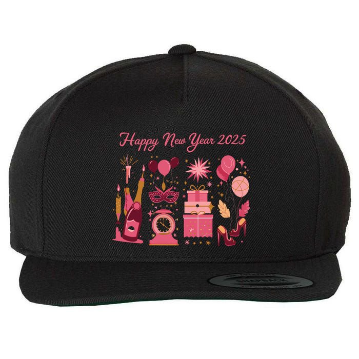 Happy New Year 2025 Champain Holiday Matching Wool Snapback Cap