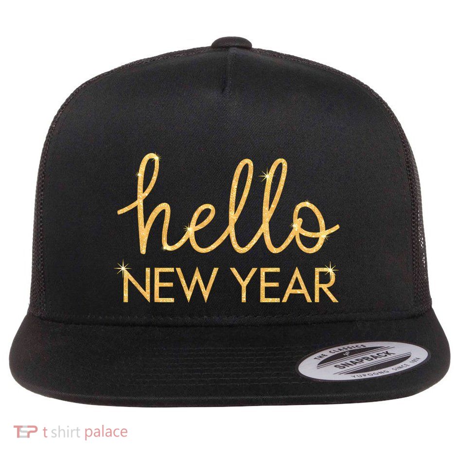 Hello New Year Party Celebration Fun New Year’S Eve Pajama Flat Bill Trucker Hat
