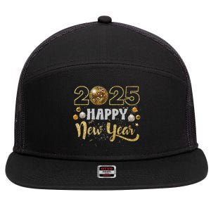 Happy New Year Party 2025 Disco Ball Matching 7 Panel Mesh Trucker Snapback Hat