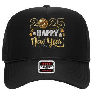 Happy New Year Party 2025 Disco Ball Matching High Crown Mesh Back Trucker Hat