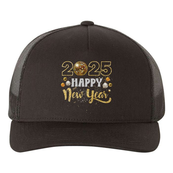 Happy New Year Party 2025 Disco Ball Matching Yupoong Adult 5-Panel Trucker Hat