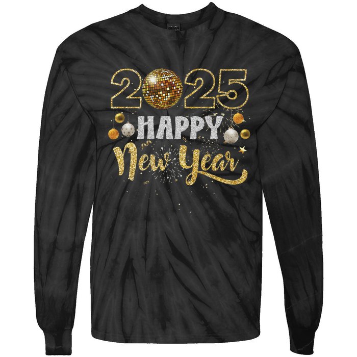 Happy New Year Party 2025 Disco Ball Matching Tie-Dye Long Sleeve Shirt