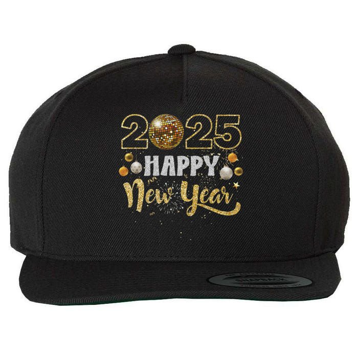 Happy New Year Party 2025 Disco Ball Matching Wool Snapback Cap