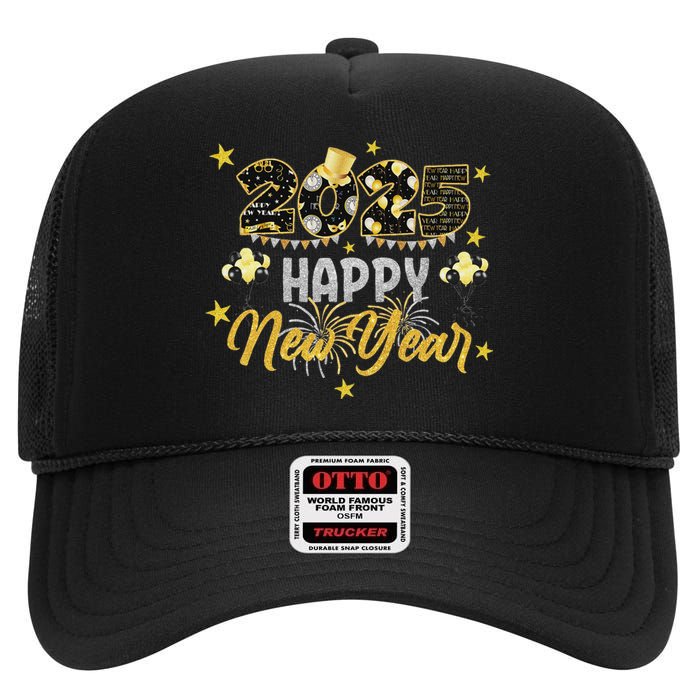 Happy New Year Party 2025 Family Matching High Crown Mesh Back Trucker Hat