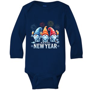 Happy New Year 2025 Gnomes Family Party New Years Eve Baby Long Sleeve Bodysuit