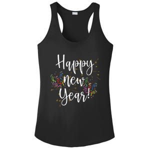 Happy New Year Day Eve Party Fireworks Confetti Costume Ladies PosiCharge Competitor Racerback Tank