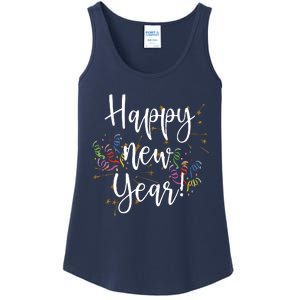 Happy New Year Day Eve Party Fireworks Confetti Costume Ladies Essential Tank