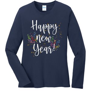 Happy New Year Day Eve Party Fireworks Confetti Costume Ladies Long Sleeve Shirt