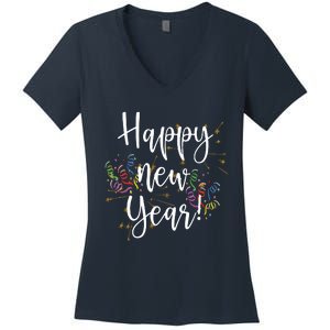 Happy New Year Day Eve Party Fireworks Confetti Costume Women's V-Neck T-Shirt