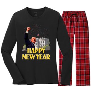 Happy New Year Party 2025 Trump 2024 Take America Back Women's Long Sleeve Flannel Pajama Set 