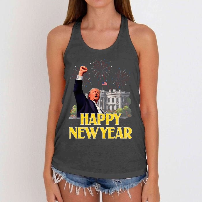 Happy New Year Party 2025 Trump 2024 Take America Back Women's Knotted Racerback Tank