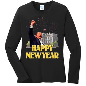 Happy New Year Party 2025 Trump 2024 Take America Back Ladies Long Sleeve Shirt