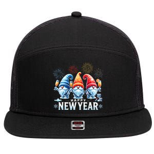 Happy New Year 2025 Gnomes Family Party New Years Eve 7 Panel Mesh Trucker Snapback Hat