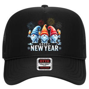 Happy New Year 2025 Gnomes Family Party New Years Eve High Crown Mesh Back Trucker Hat