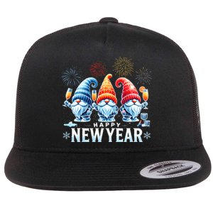 Happy New Year 2025 Gnomes Family Party New Years Eve Flat Bill Trucker Hat