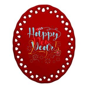 Happy New Year 2025 Celebration Ceramic Oval Ornament