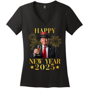 Happy New Year 2025 Funny Trump New Year New America Women's V-Neck T-Shirt