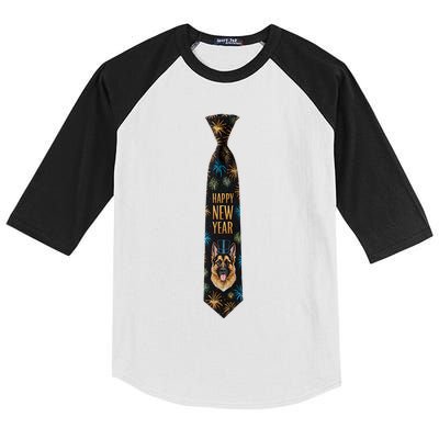 Happy New Year German Shepherd Puppy Tie Costume. Dog Lover Kids Colorblock Raglan Jersey