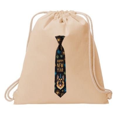 Happy New Year German Shepherd Puppy Tie Costume. Dog Lover Drawstring Bag