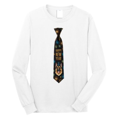 Happy New Year German Shepherd Puppy Tie Costume. Dog Lover Long Sleeve Shirt