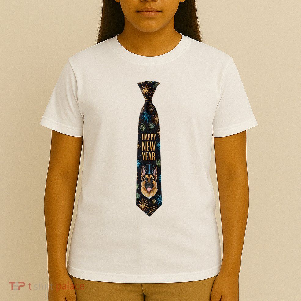 Happy New Year German Shepherd Puppy Tie Costume. Dog Lover T-Shirt