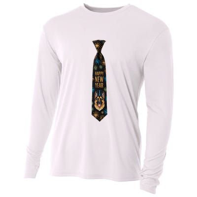 Happy New Year German Shepherd Puppy Tie Costume. Dog Lover Cooling Performance Long Sleeve Crew