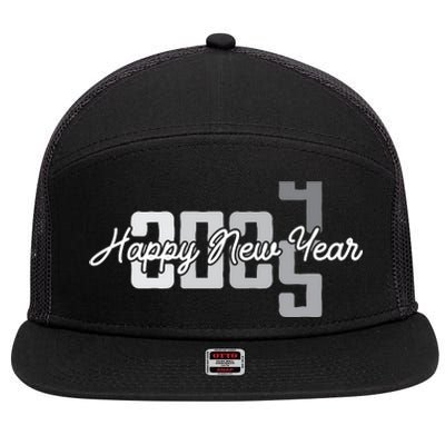 Happy New Year 2025 Celebration Graphic 7 Panel Mesh Trucker Snapback Hat