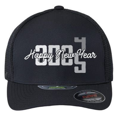 Happy New Year 2025 Celebration Graphic Flexfit Unipanel Trucker Cap