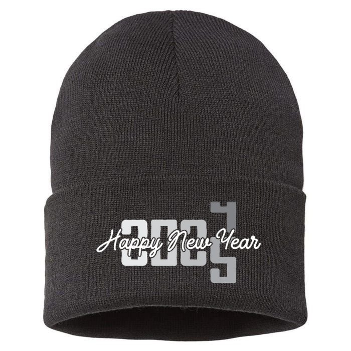 Happy New Year 2025 Celebration Graphic Sustainable Knit Beanie