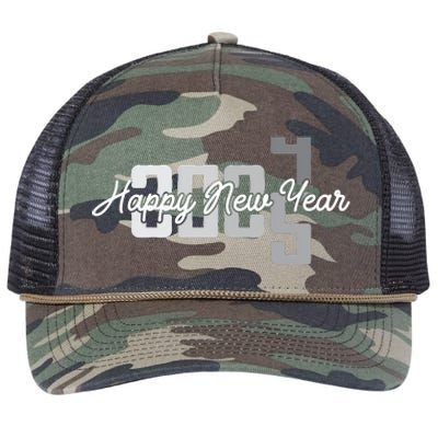 Happy New Year 2025 Celebration Graphic Retro Rope Trucker Hat Cap