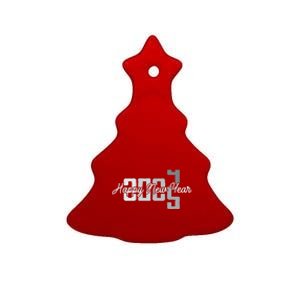 Happy New Year 2025 Celebration Graphic Ceramic Tree Ornament