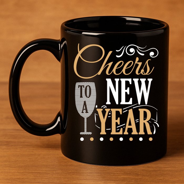 Happy New Year With Celebration New Years Eve 11oz C Handle Ceramic Mug