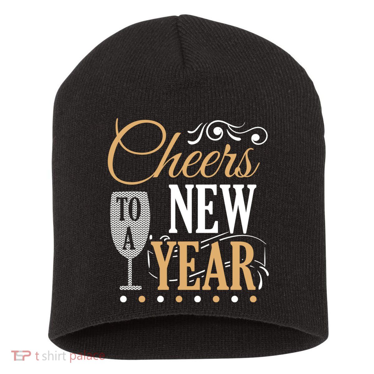 Happy New Year With Celebration New Years Eve Short Acrylic Beanie
