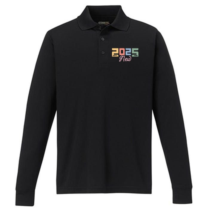 Happy New Year 2025 Celebration Graphic Performance Long Sleeve Polo