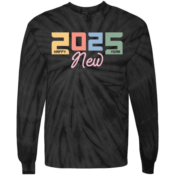 Happy New Year 2025 Celebration Graphic Tie-Dye Long Sleeve Shirt