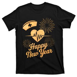 Happy New Year Nurse Crew Heartbeat New Years Eve Party 2025 T-Shirt