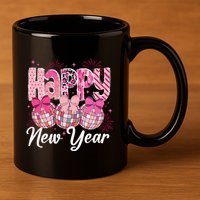 Happy New Year 2025 Party Retro Disco Ball Matching Family 11oz C Handle Ceramic Mug