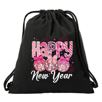 Happy New Year 2025 Party Retro Disco Ball Matching Family Drawstring Bag