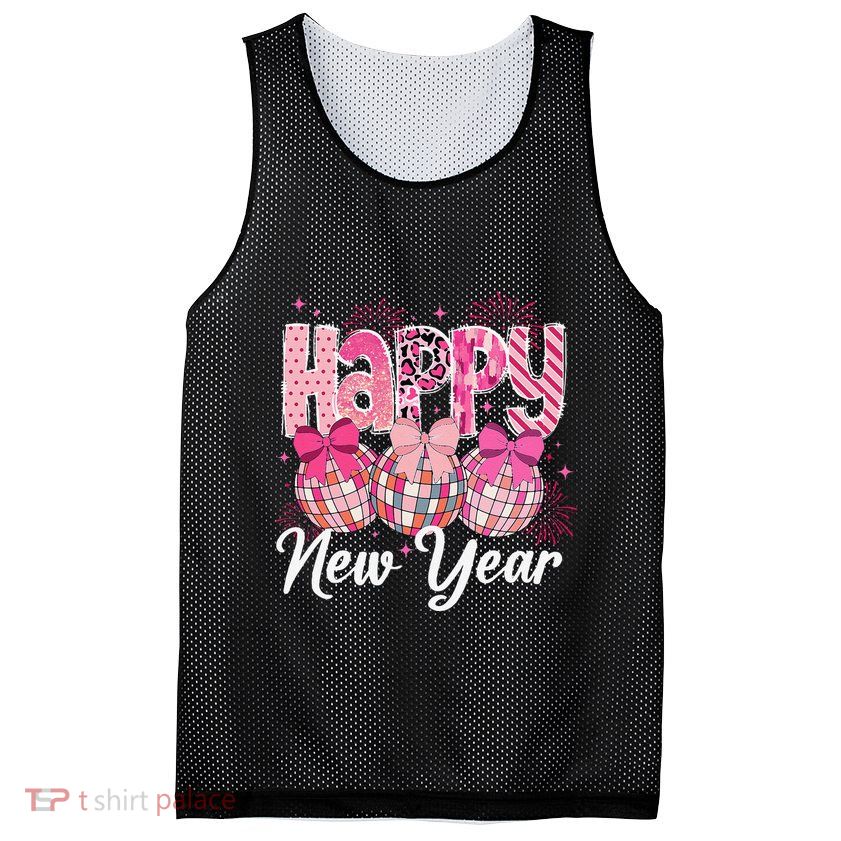 Happy New Year 2025 Party Retro Disco Ball Matching Family Mesh Reversible Basketball Jersey Tank