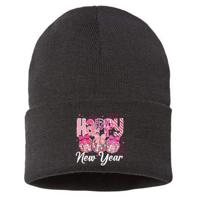 Happy New Year 2025 Party Retro Disco Ball Matching Family Sustainable Knit Beanie