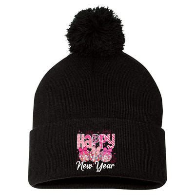 Happy New Year 2025 Party Retro Disco Ball Matching Family Pom Pom 12in Knit Beanie