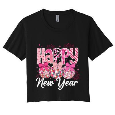 Happy New Year 2025 Party Retro Disco Ball Matching Family Crop Top