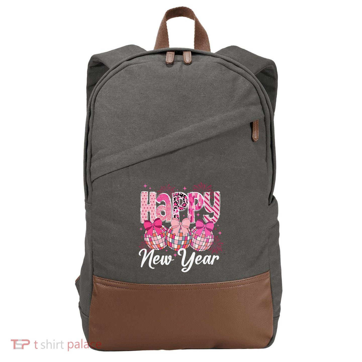Happy New Year 2025 Party Retro Disco Ball Matching Family Cotton Canvas Backpack