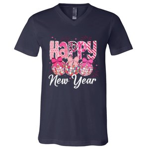 Happy New Year 2025 Party Retro Disco Ball Matching Family V-Neck T-Shirt